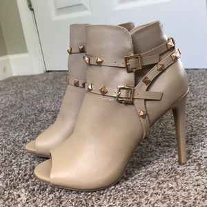 Open Toe Gold-Studded Booties (Size: 7.5)